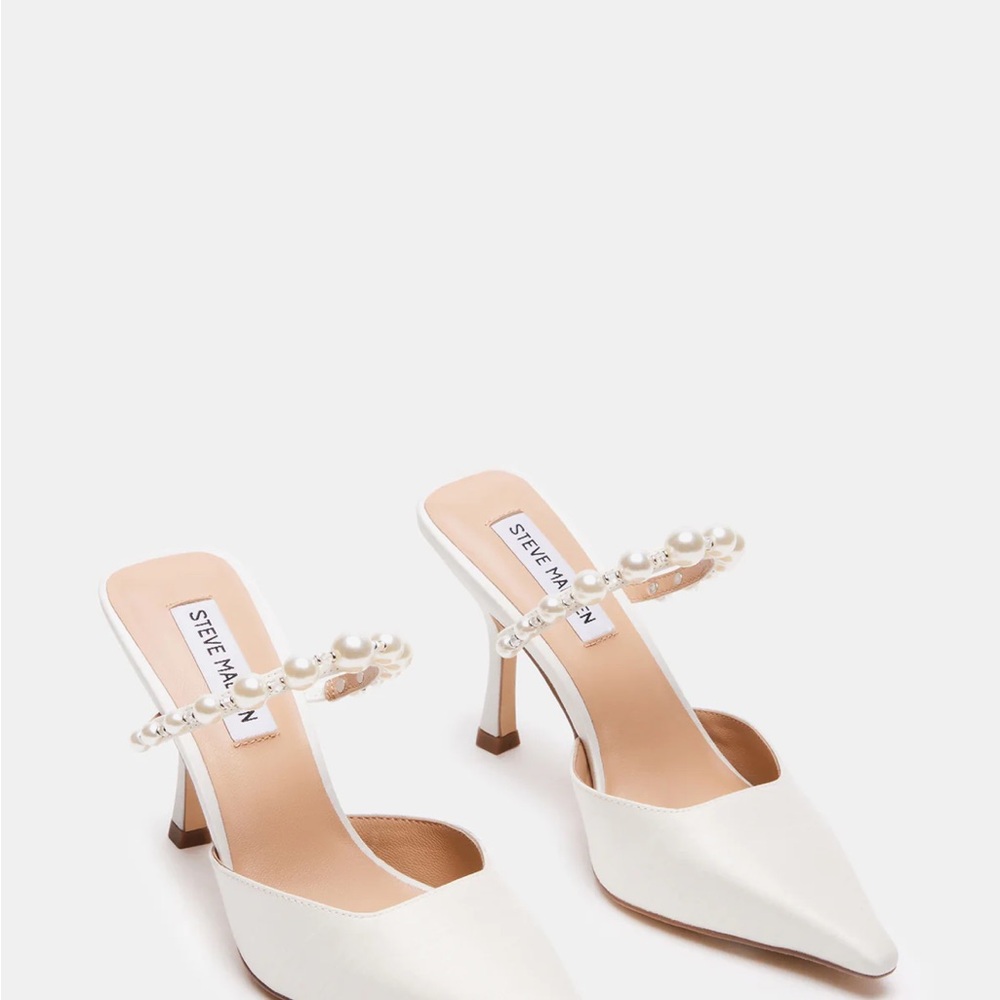 Steve Madden Brecki White Heels with Pearl Embellishments